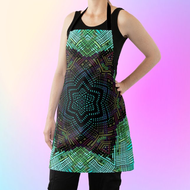 Weave Mandala Green Blue and Purple Apron (Creator Uploaded)