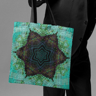 Weave Mandala Green Blue and Purple Tote Bag