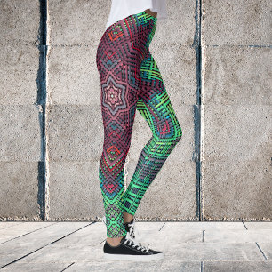 Weave Mandala Green Blue and Red Leggings
