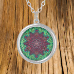 Weave Mandala Green Blue and Red Silver Plated Necklace<br><div class="desc">This funky mandala features green,  blue,  and red in a basket weave style. Psychedelic visuals for the modern hippie or anyone who loves groovy colours.</div>