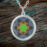 Weave Mandala Green Orange and Purple Silver Plated Necklace<br><div class="desc">This funky mandala features green,  orange,  and purple in a basket weave style. Psychedelic visuals for the modern hippie or anyone who loves groovy colours.</div>