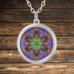 Weave Mandala Green Pink and Blue Silver Plated Necklace<br><div class="desc">This funky mandala features green,  pink,  and blue in a basket weave style. Psychedelic visuals for the modern hippie or anyone who loves groovy colours.</div>