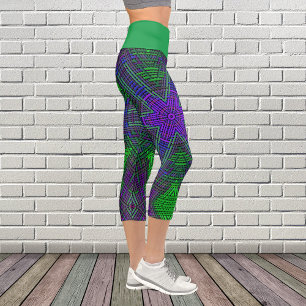 Weave Mandala Green Purple and Blue Capri Leggings