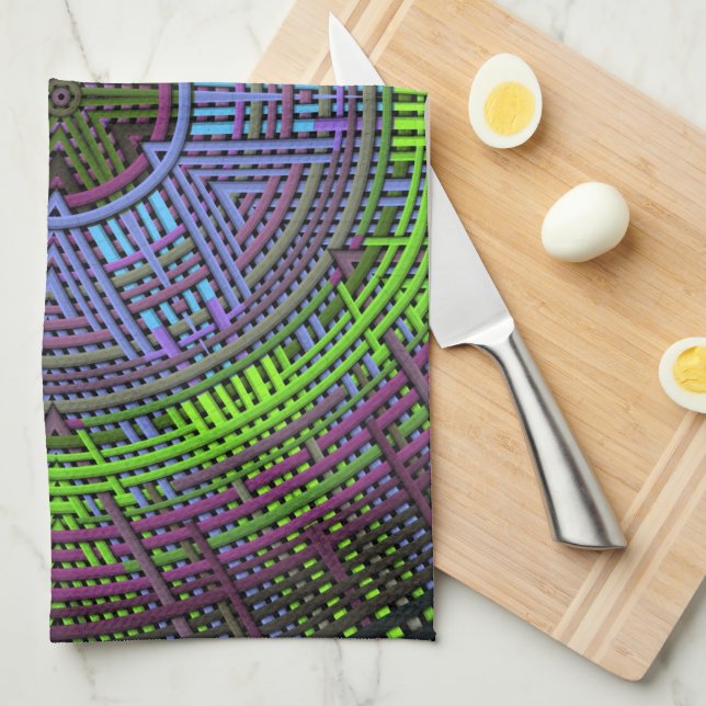 Weave Mandala Green Purple and Blue Tea Towel (Quarter Fold)