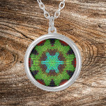 Weave Mandala Green Red and Blue Silver Plated Necklace<br><div class="desc">This funky mandala features green,  red,  and blue in a basket weave style. Psychedelic visuals for the modern hippie or anyone who loves groovy colours.</div>