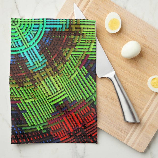 Weave Mandala Green Red and Blue Tea Towel (Quarter Fold)