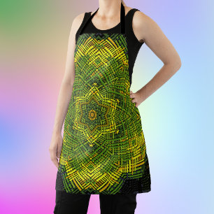 Weave Mandala Green Yellow and Black Apron