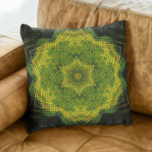 Weave Mandala Green Yellow and Black Cushion