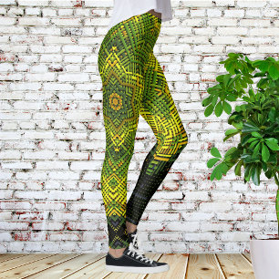 Weave Mandala Green Yellow and Black Leggings