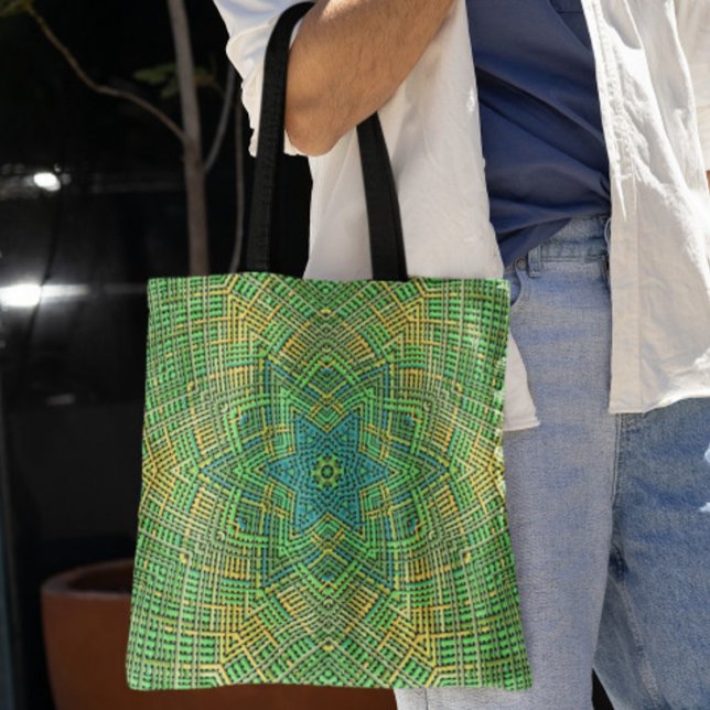 Weave Mandala Green Yellow and Blue Tote Bag (Creator Uploaded)