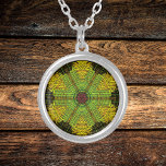 Weave Mandala Green Yellow and Red Silver Plated Necklace<br><div class="desc">This funky mandala features yellow,  green,  and red in a basket weave style. Psychedelic visuals for the modern hippie or anyone who loves groovy colours.</div>
