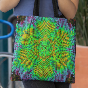 Weave Mandala Orange Green and Blue Tote Bag