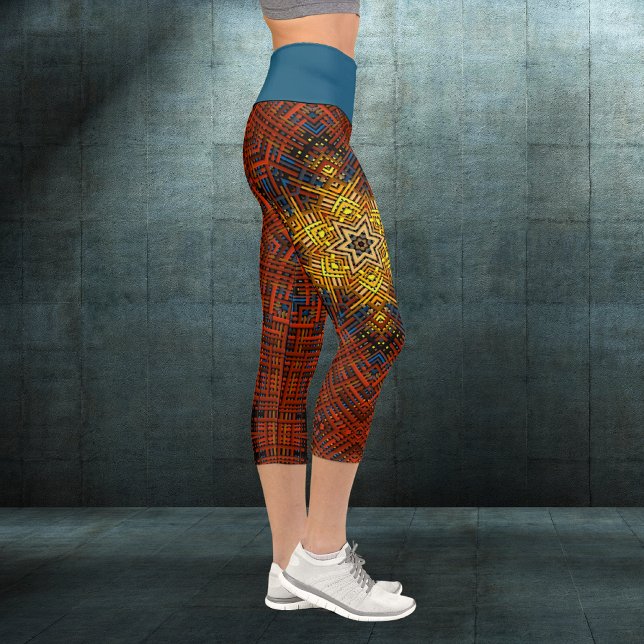 Weave Mandala Orange Yellow and Blue Capri Leggings (Creator Uploaded)