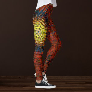 Weave Mandala Orange Yellow and Blue Leggings