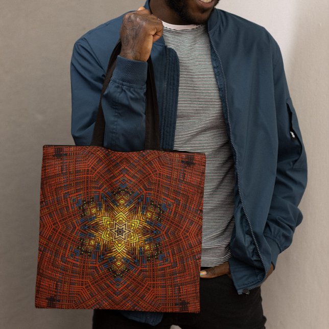 Weave Mandala Orange Yellow and Blue Tote Bag (Creator Uploaded)