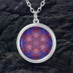 Weave Mandala Pink and Blue Silver Plated Necklace<br><div class="desc">This funky mandala features pink and blue in a basket weave style. Psychedelic visuals for the modern hippie or anyone who loves groovy colours.</div>