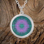 Weave Mandala Pink and Blue Silver Plated Necklace<br><div class="desc">This funky mandala features pink and blue in a basket weave style. Psychedelic visuals for the modern hippie or anyone who loves groovy colours.</div>