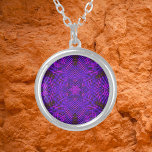 Weave Mandala Pink and Purple Silver Plated Necklace<br><div class="desc">This funky mandala features pink and purple in a basket weave style. Psychedelic visuals for the modern hippie or anyone who loves groovy colours.</div>