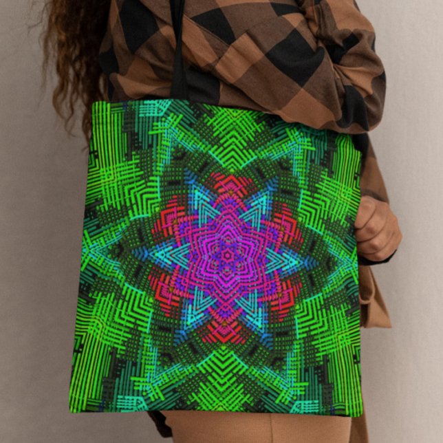 Weave Mandala Pink Blue and Green Tote Bag (Creator Uploaded)