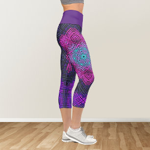 Weave Mandala Pink Purple and Blue Capri Leggings