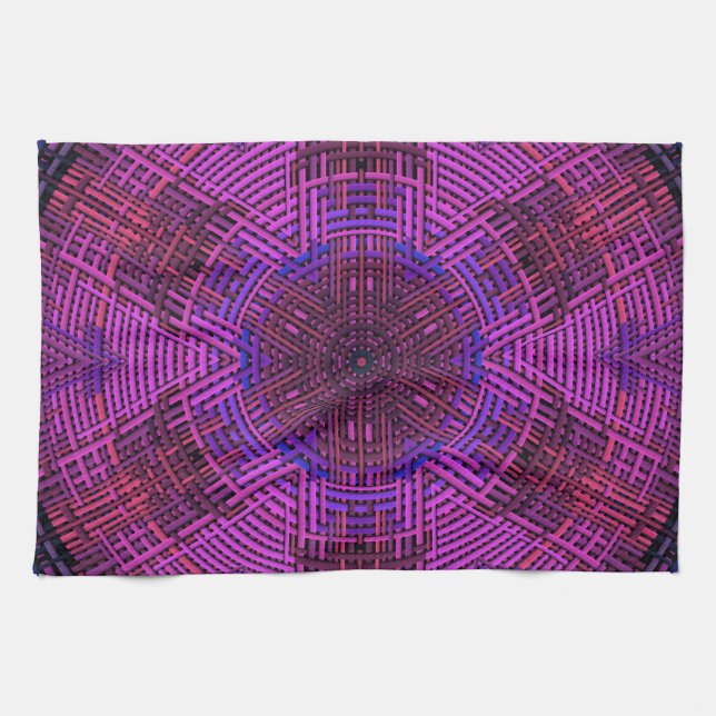 Weave Mandala Pink Purple and Blue Tea Towel (Horizontal)