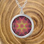 Weave Mandala  Pink Purple and Yellow Silver Plated Necklace<br><div class="desc">This funky mandala features pink,  purple,  and yellow in a basket weave style. Psychedelic visuals for the modern hippie or anyone who loves groovy colours.</div>
