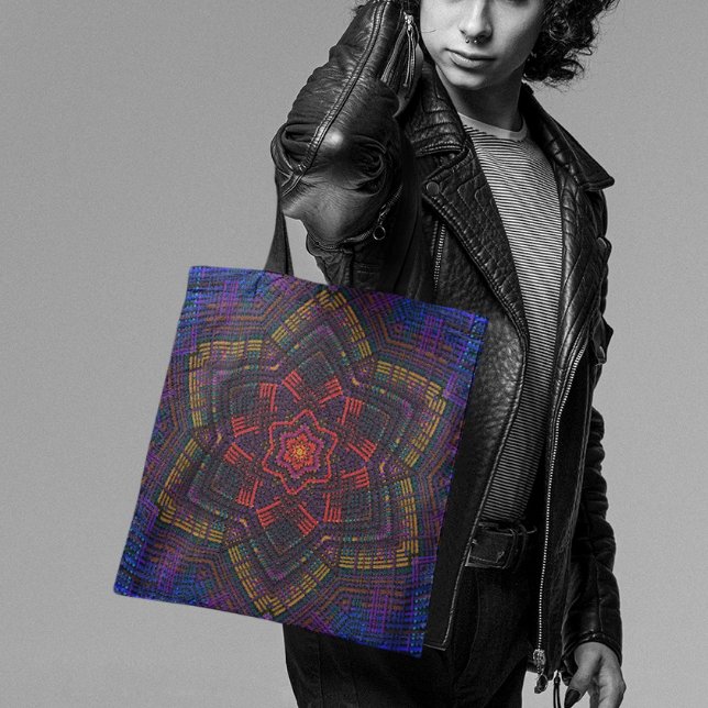 Weave Mandala Purple Yellow Red and Blue Tote Bag (Creator Uploaded)