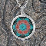Weave Mandala Red and Blue Silver Plated Necklace<br><div class="desc">This funky mandala features red and blue in a basket weave style. Psychedelic visuals for the modern hippie or anyone who loves groovy colours.</div>