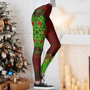 Weave Mandala Red and Green Leggings