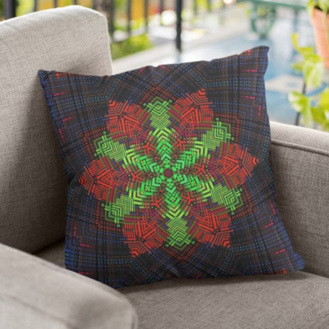 Weave Mandala Red Green and Blue Cushion (Creator Uploaded)