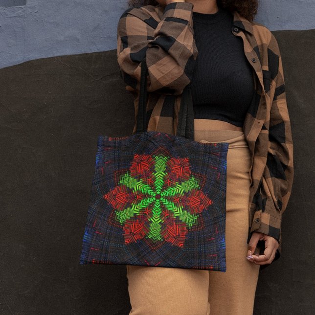 Weave Mandala Red Green and Blue Tote Bag (Creator Uploaded)