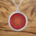 Weave Mandala Red Pink and Yellow Silver Plated Necklace<br><div class="desc">This funky mandala features red,  pink,  and yellow in a basket weave style. Psychedelic visuals for the modern hippie or anyone who loves groovy colours.</div>