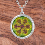 Weave Mandala Red Yellow and Green Silver Plated Necklace<br><div class="desc">This funky mandala features yellow,  green,  and red in a basket weave style. Psychedelic visuals for the modern hippie or anyone who loves groovy colours.</div>