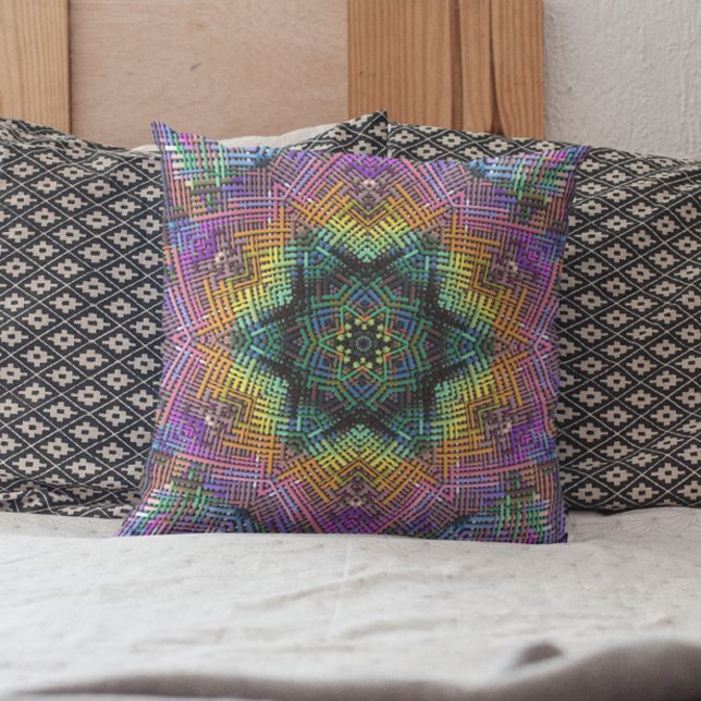 Weave Mandala Teal Yellow and Pink Cushion (Creator Uploaded)