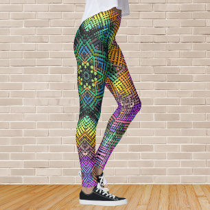 Weave Mandala Teal Yellow and Pink Leggings