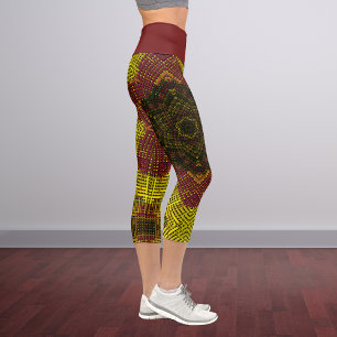 Weave Mandala Yellow and Orange Capri Leggings