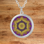 Weave Mandala Yellow and Purple Silver Plated Necklace<br><div class="desc">This funky mandala features yellow and purple in a basket weave style. Psychedelic visuals for the modern hippie or anyone who loves groovy colours.</div>