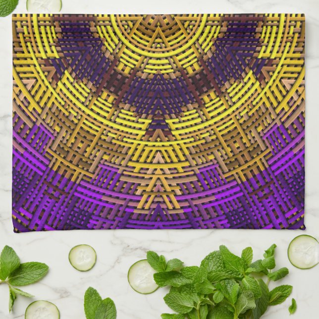 Weave Mandala Yellow and Purple Tea Towel (Folded)