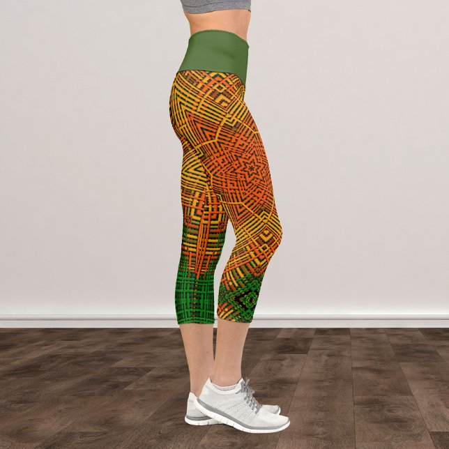 Weave Mandala Yellow Orange and Green Capri Leggings (Creator Uploaded)