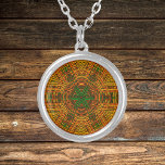 Weave Mandala Yellow Orange and Green Silver Plated Necklace<br><div class="desc">This funky mandala features yellow,  orange,  and green in a basket weave style. Psychedelic visuals for the modern hippie or anyone who loves groovy colours.</div>