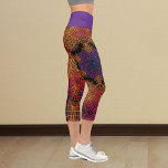 Weave Mandala Yellow Orange and Purple Capri Leggings<br><div class="desc">This funky mandala features yellow,  orange,  and purple in a basket weave style. Psychedelic visuals for the modern hippie or anyone who loves groovy colours.</div>