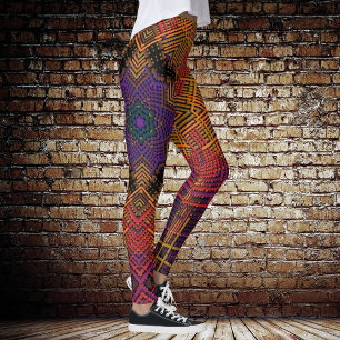 Weave Mandala Yellow Orange and Purple Leggings