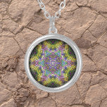 Weave Mandala Yellow Pink and Green Silver Plated Necklace<br><div class="desc">This funky mandala features yellow,  pink,  and green in a basket weave style. Psychedelic visuals for the modern hippie or anyone who loves groovy colours.</div>