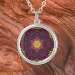 Weave Mandala Yellow Pink and Purple Silver Plated Necklace<br><div class="desc">This funky mandala features yellow,  pink,  and purple in a basket weave style. Psychedelic visuals for the modern hippie or anyone who loves groovy colours.</div>