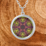 Weave Mandala Yellow Pink and Purple Silver Plated Necklace<br><div class="desc">This funky mandala features yellow,  pink,  and purple in a basket weave style. Psychedelic visuals for the modern hippie or anyone who loves groovy colours.</div>