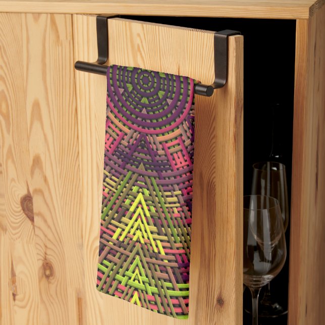 Weave Mandala Yellow Pink and Purple Tea Towel (Thirds Fold)