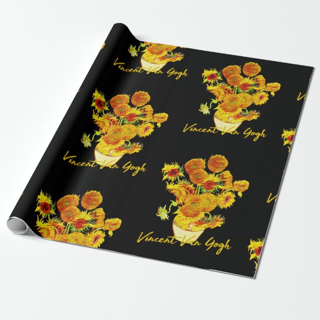 Weave pattern of Sunflowers by Vincent van Gogh Wr Wrapping Paper (Unrolled)