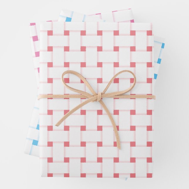 Weave Pattern Pink and Blue Customisable Wrapping Paper Sheet (In situ)
