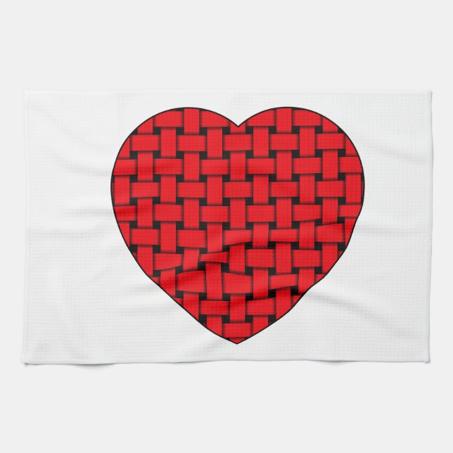 Weaved Red Heart Tea Towel (Horizontal)