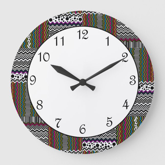 Weaved Zig Zag Stripe Dot Large Clock (Front)